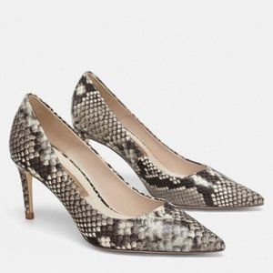 ZARA Leather Snake Animal Print Heels Pumps New Brown Off white 40 9 6917/301